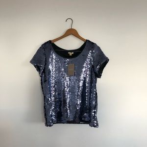 Anthropologie Sequin Short Sleeve Top
